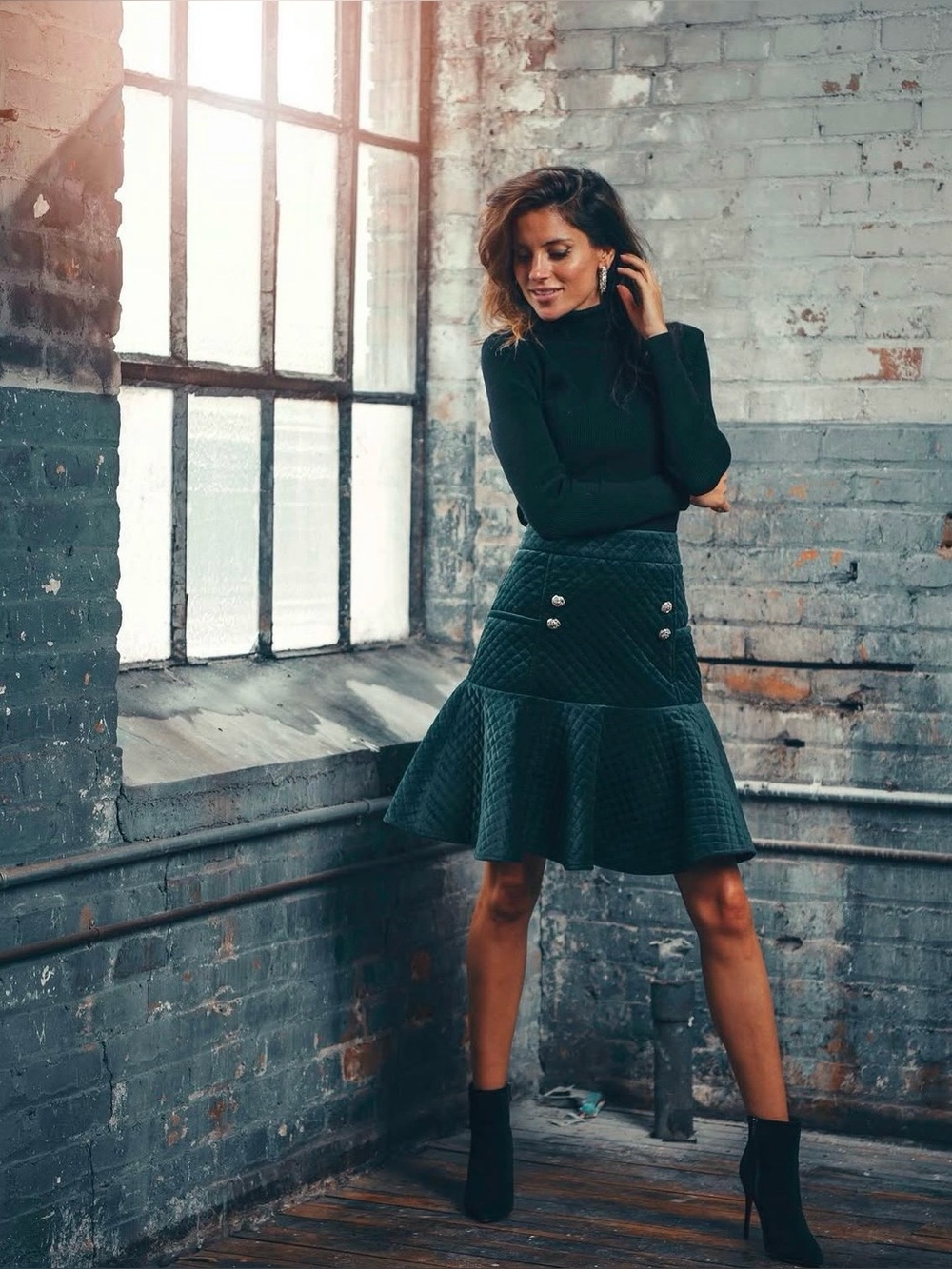 Ellie Makir Quilted Drop Waist Skirt
